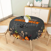 Lofaris Grey Halloween Round Tablecloth with Mummy Bats and Jack-o’-Lanterns for Spooky Kids Party Decor
